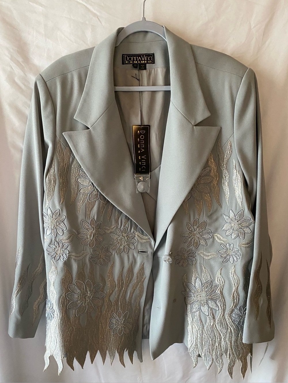 NWT Donna Vinci Couture Gray Silver Embroidered Floral Church Skirt Suit Jacket